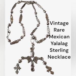 Rare Vintage Mexican Sterling Yalalag Silver Cross Pendant Necklace